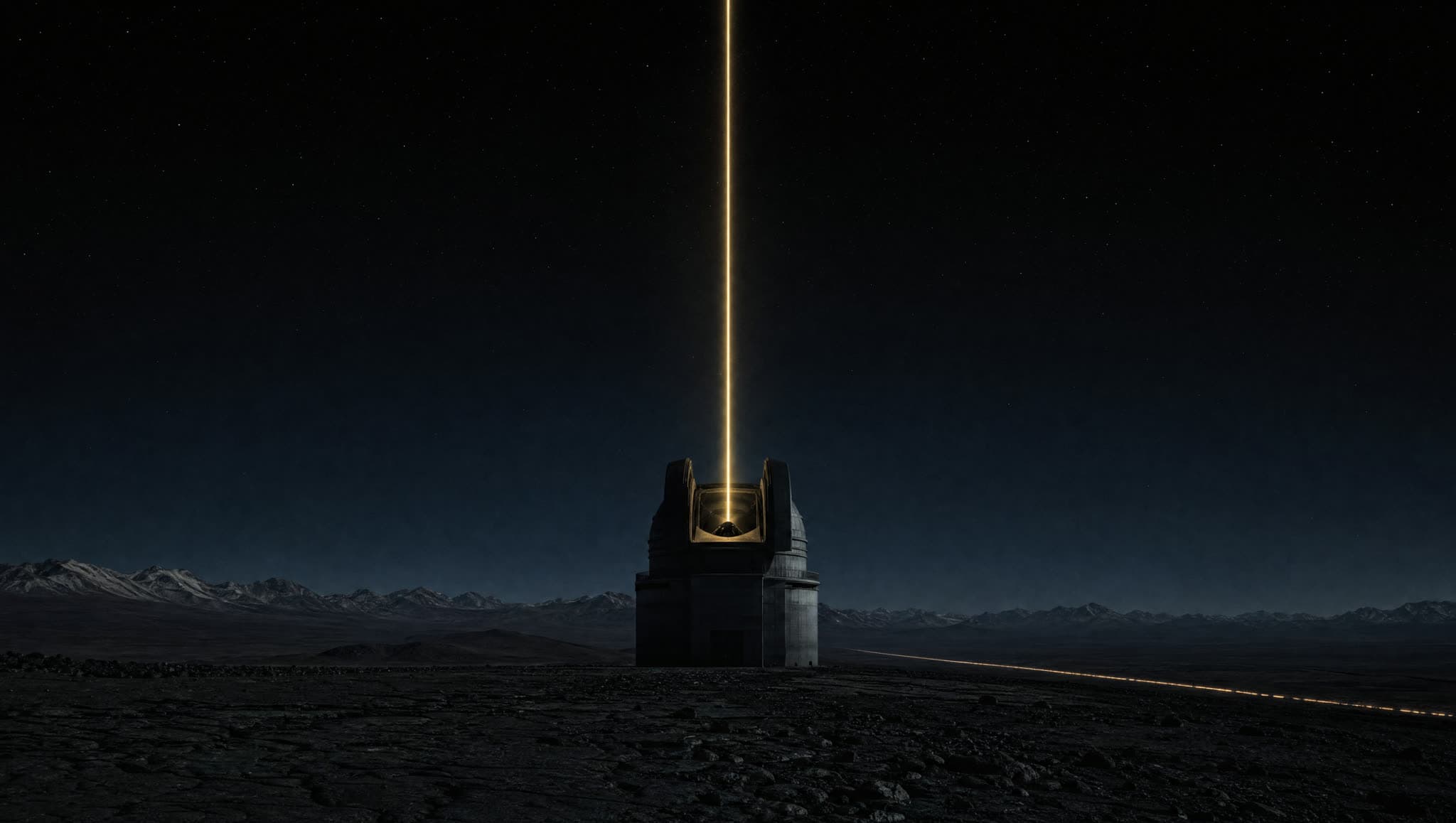 Criptografía post-cuántica — hero cinematográfico (Post-quantum + QKD Lima-Atacama + HSM/QRNG fab · Q-Day pre-2035)