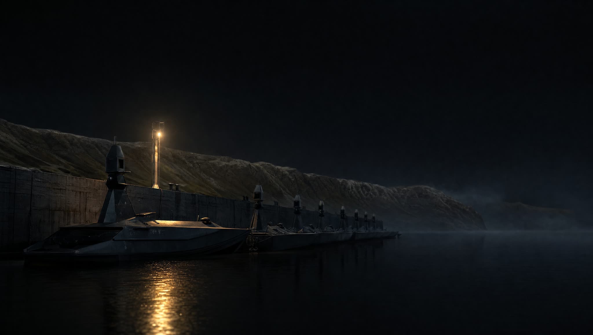 Industria de Defensa Kiranir — hero cinematográfico (Portfolio Anduril-class · naval + aéreo + cyber · Estado peruano y aliados como cliente)