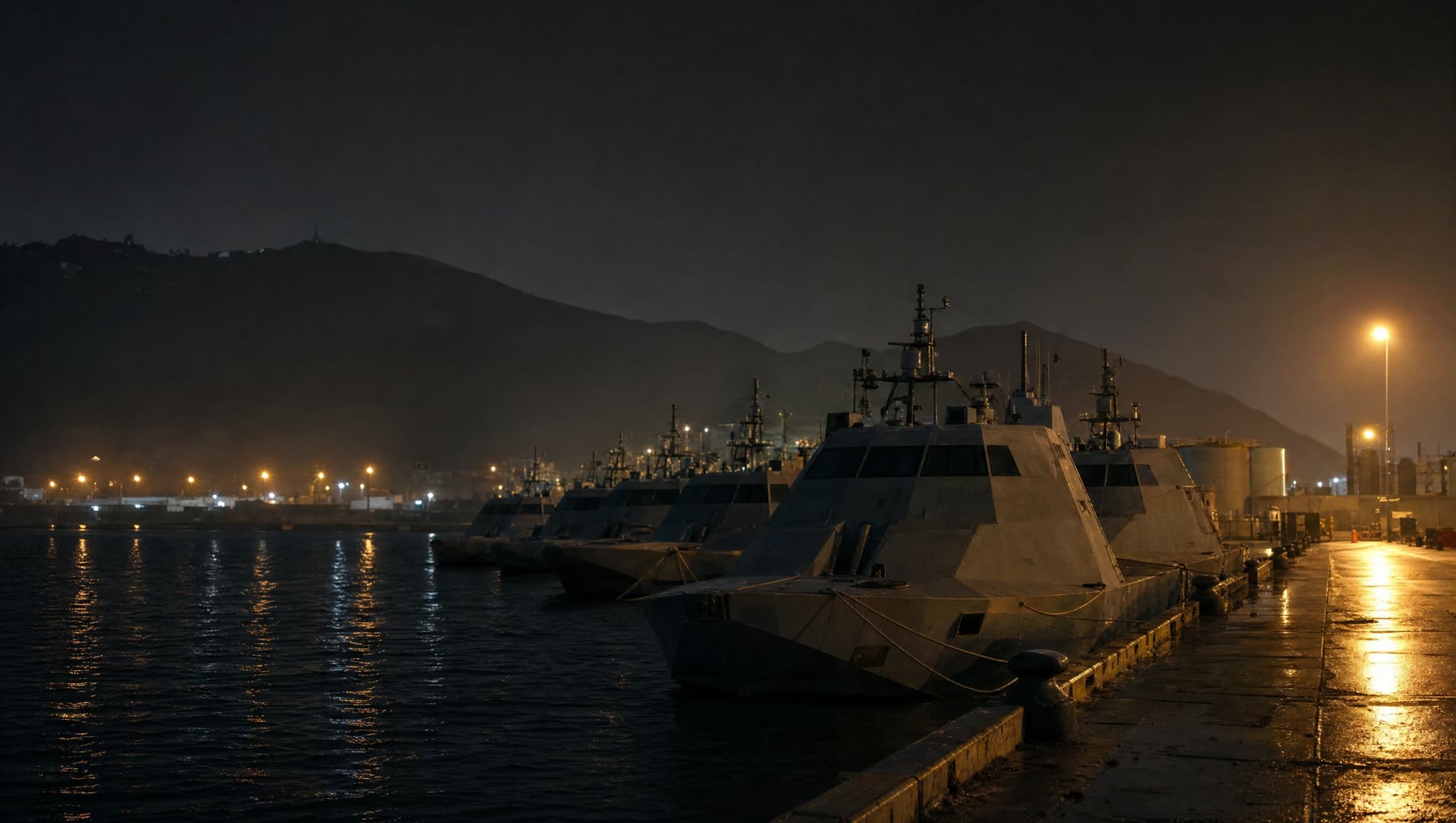 Industria de Defensa Marítima — hero cinematográfico (Mesh marítimo persistente · USVs + hidrófonos submarinos + boyas + UAV relay · EEZ 900 mil km²)
